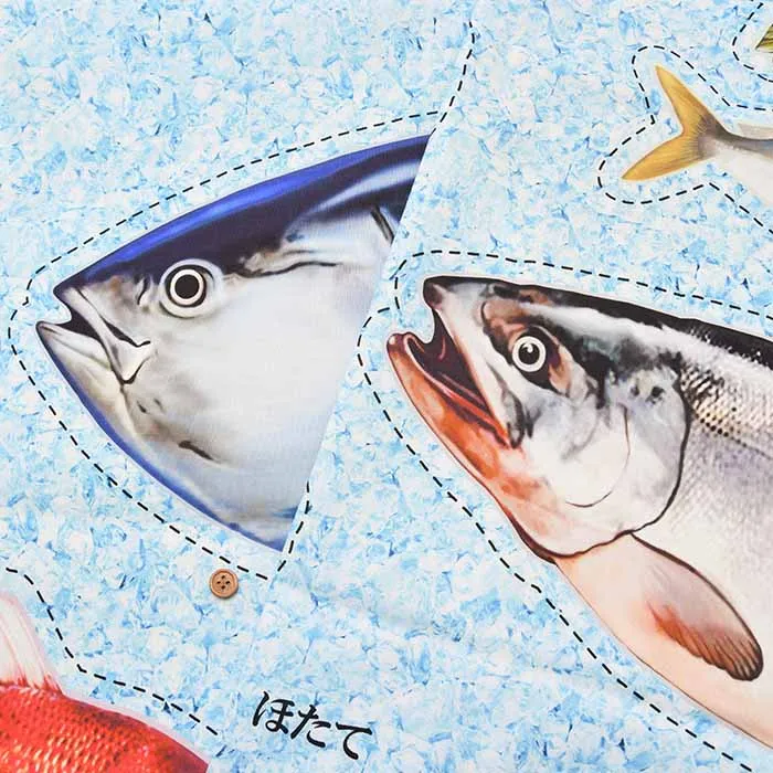 ≪柄売り≫コットン シーチングインクジェットプリント生地 お魚屋さん パネル柄【1柄 約105cm×98cm】