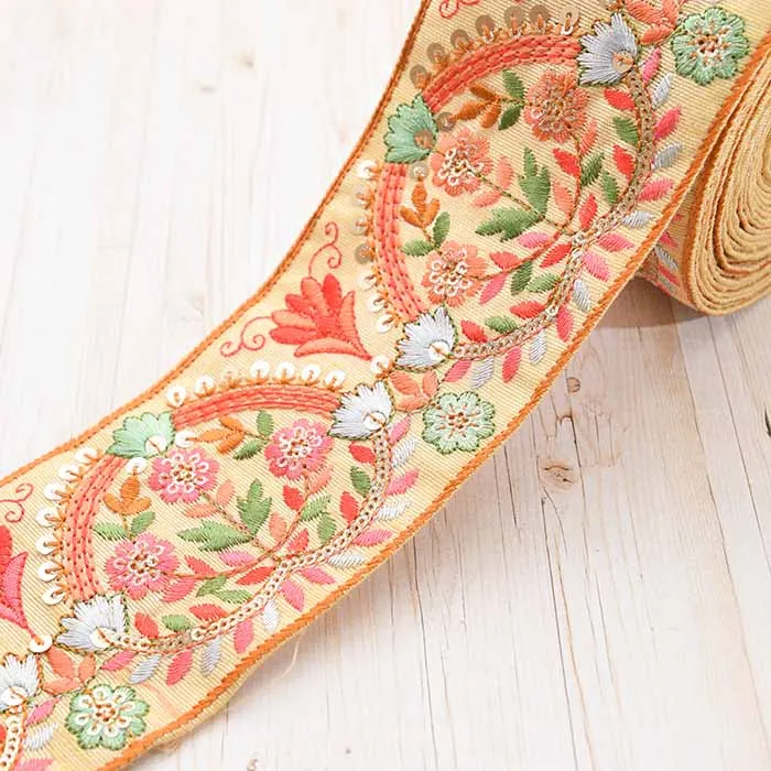 インド製　刺繍リボン　約80mm幅